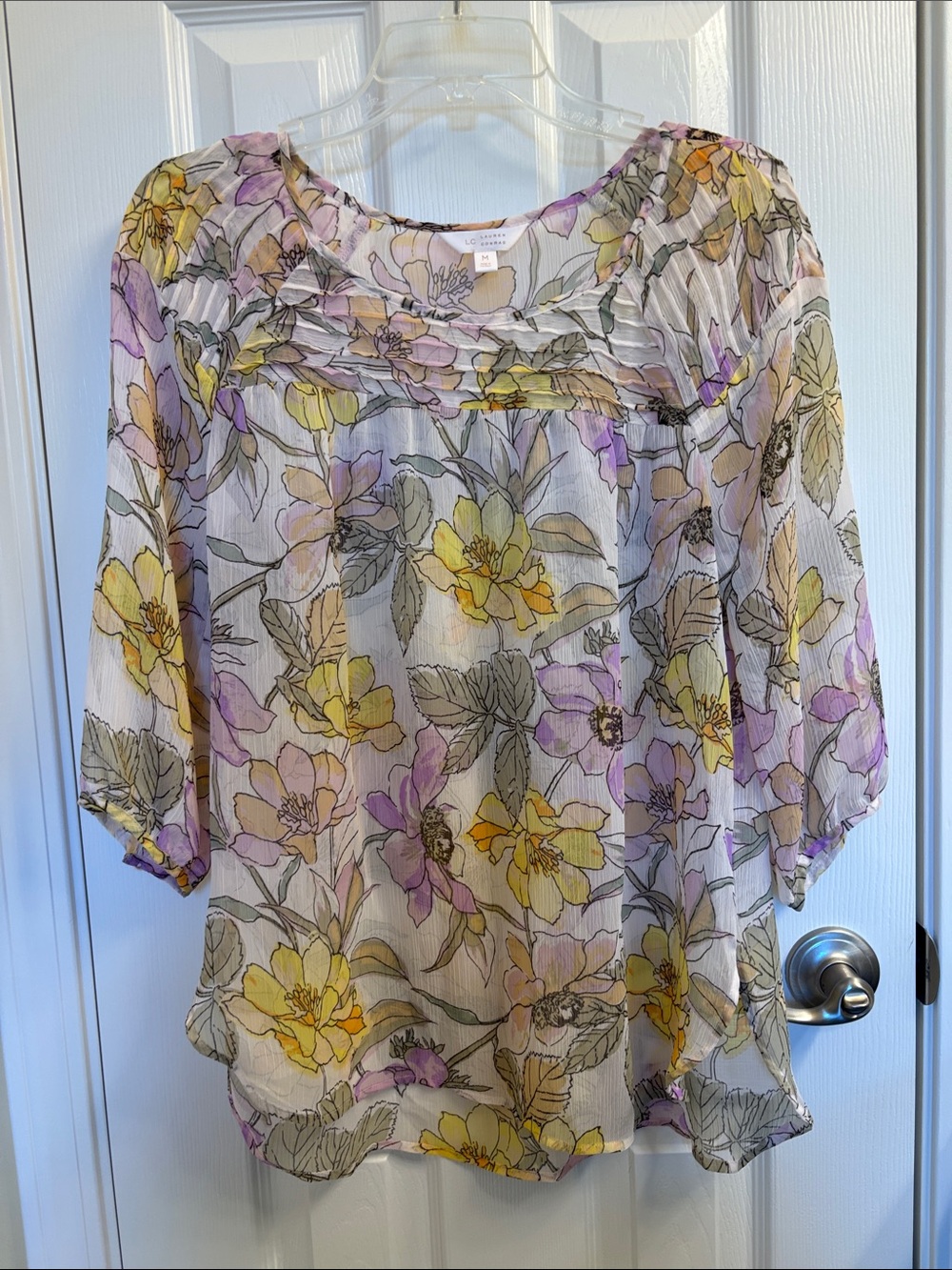 Women’s Lauren Conrad Lightweight Floral Blouse - Yellow & Lavender, Size M